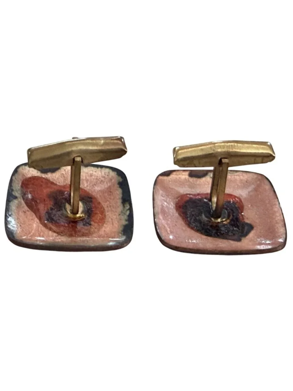 Vintage Enamel on Copper Cufflinks Monogram B Modernist Mid Century 1